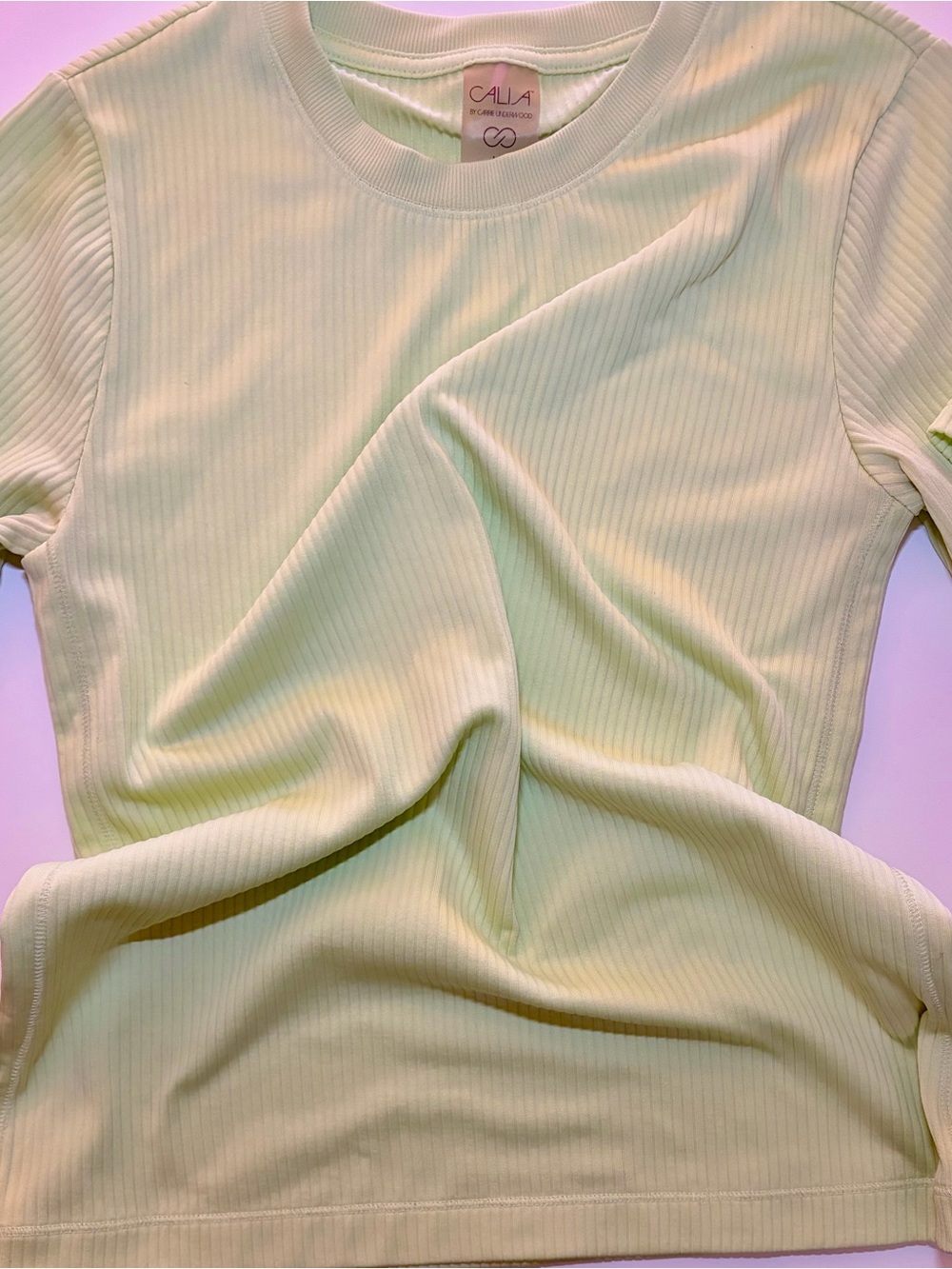 CALIA by Carrie Underwood Ribbed Short Sleeve Tee in Neon Green